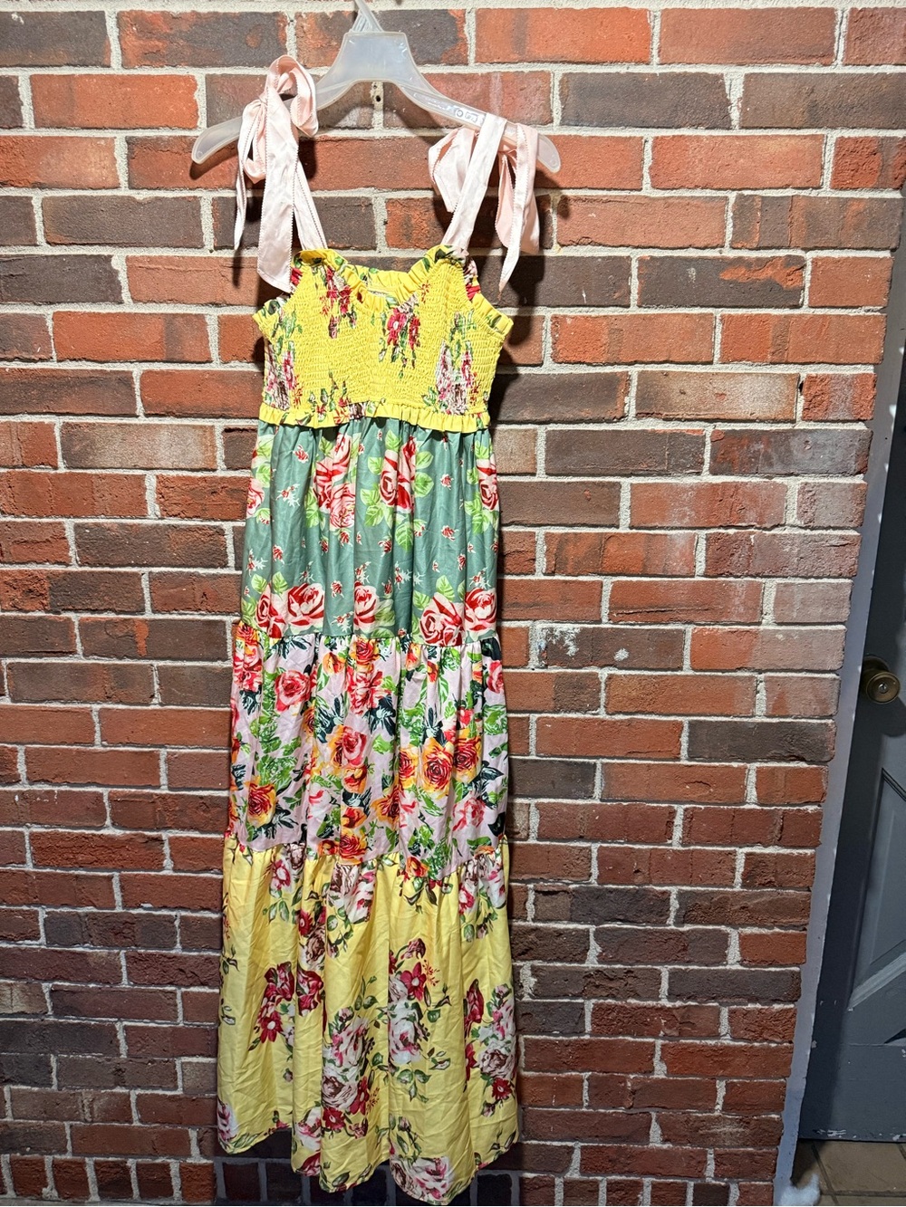 Free people dupe *Floral Tiered Sundress with Tie Straps - Yellow & Green